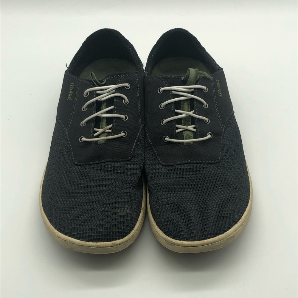 OluKai Black Canvas Lace-Up Slip-On Loafers with Tan Sole - Picture 2 of 7